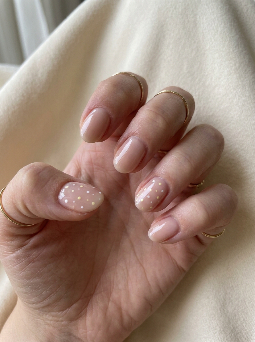 Short Polka Dot Summer Nails mit kleinen sommerlichen Punkten